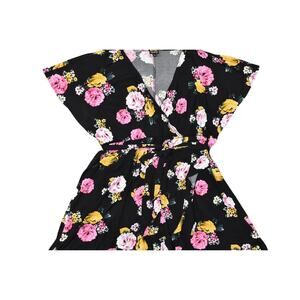 Torrid Size 4 Plus Size Floral V Neck Black Fit & Flare Dress Short Sleeve